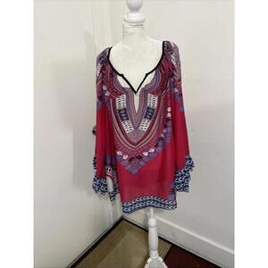 Ashley Stewart 18/20 V-Neck Colorful Abstract Print Cotton Artsy Top Tunic NWT